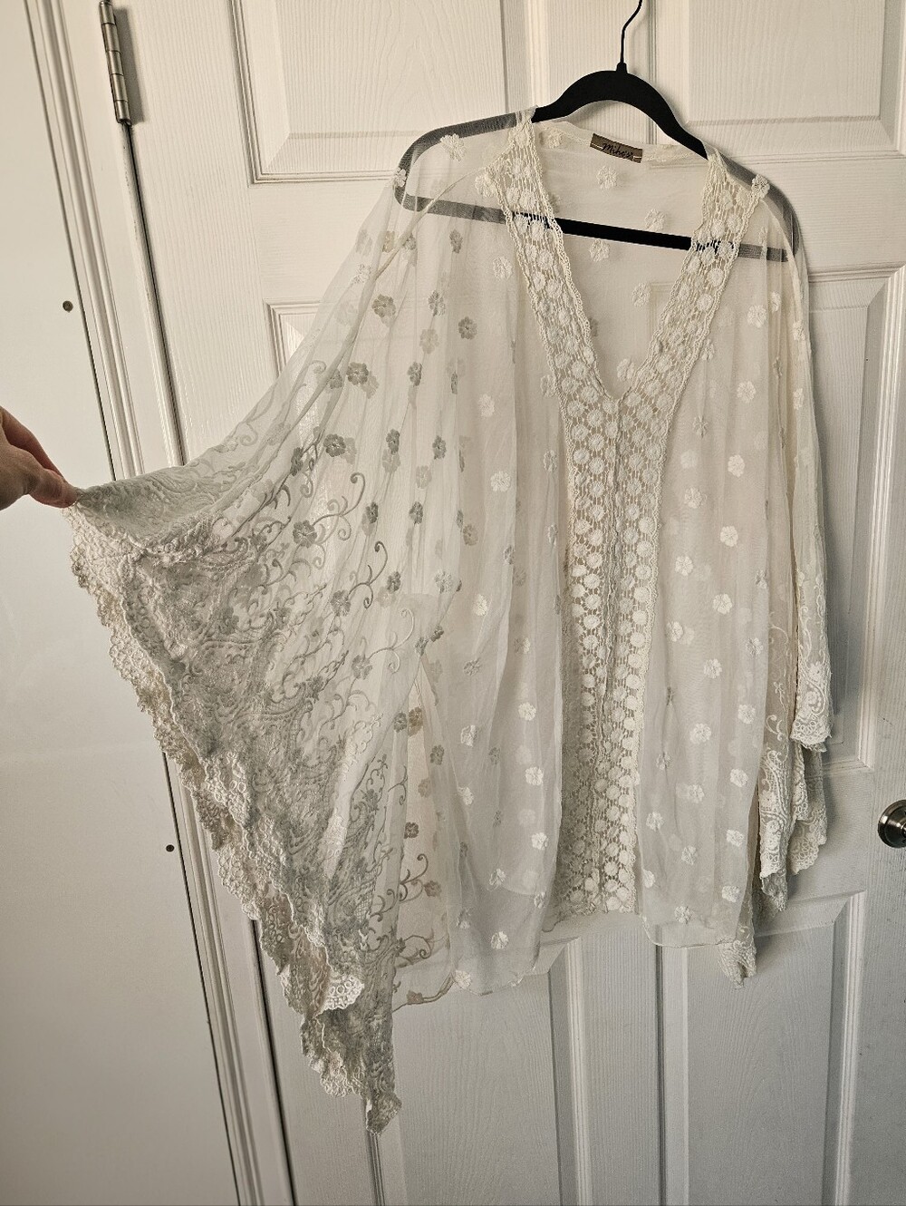 Made In Italy Sheer Mesh Floral Lace Embroidered V-Neck Swim Cover Boho Festival